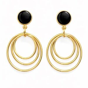 Tuckernuck Gold & Black Onyx Triple Hoop Drop Earrings